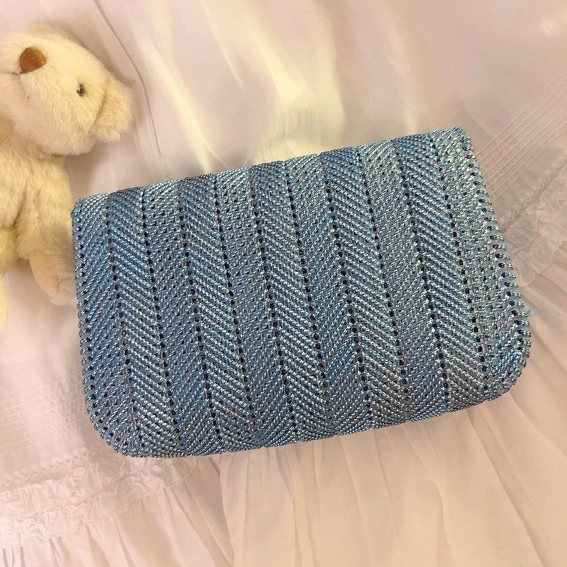 blue mesh mini clutch bag