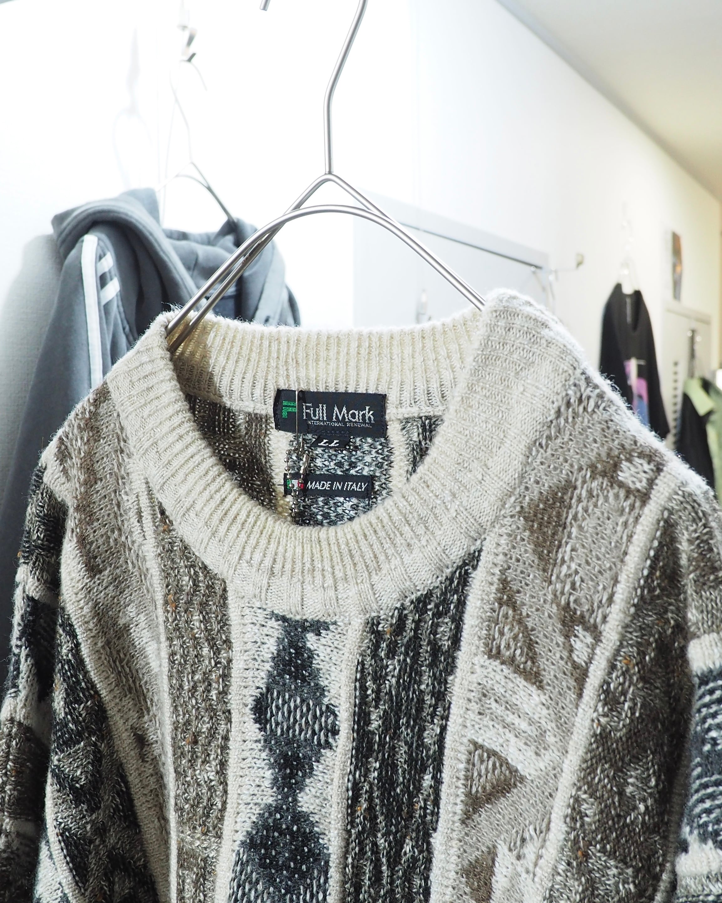 1990s " Made in Italy " Multi Color Geometric pattern vintage loose knit