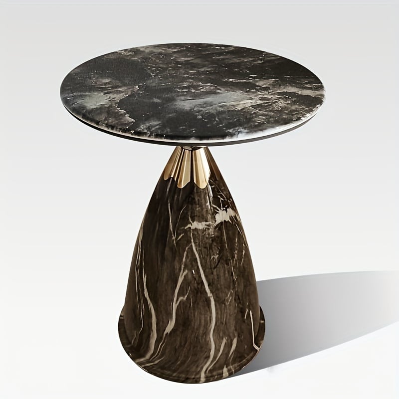 サイドテーブル オブシディアン調 黒曜石調 おしゃれ かわいい インテリア 北欧 丸 スリム コーヒーテーブル 人造大理石 ブラック 4-7