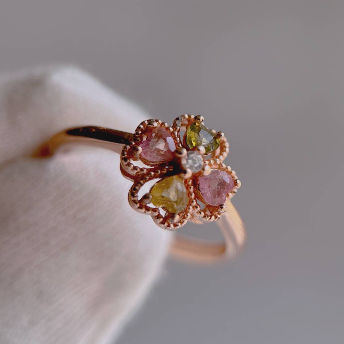 天然マルチカラートルマリン　クローバーリング　フリーサイズ　silver925