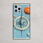 受注生産 iPhoneケース コンパスと惑星のレトロ宇宙柄｜宇宙ポスター風 RFSP051C