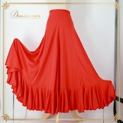 フラメンコ 衣装 ファルダ スカート レッド系 赤 無地 シンプル 練習 レッスン 伸縮 ストレッチ ペチコート インナー 鮮やか ダンス衣装 ステージ イベント 柔らかい生地 ボランテ フリル