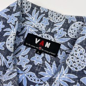VAN JAC ヴァンヂャケット パイナップル 総柄 半袖 アロハシャツ サイズ L /メンズ/日本製/ネイビー×水色系