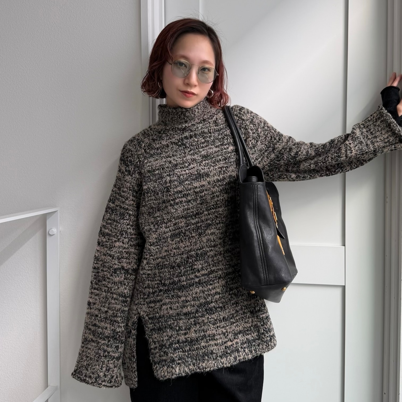 ハイネックmixモールknit/ベージュmix