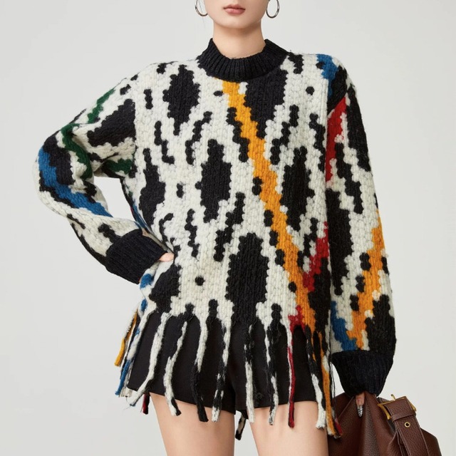Abstract pattern fringe knit  C1411