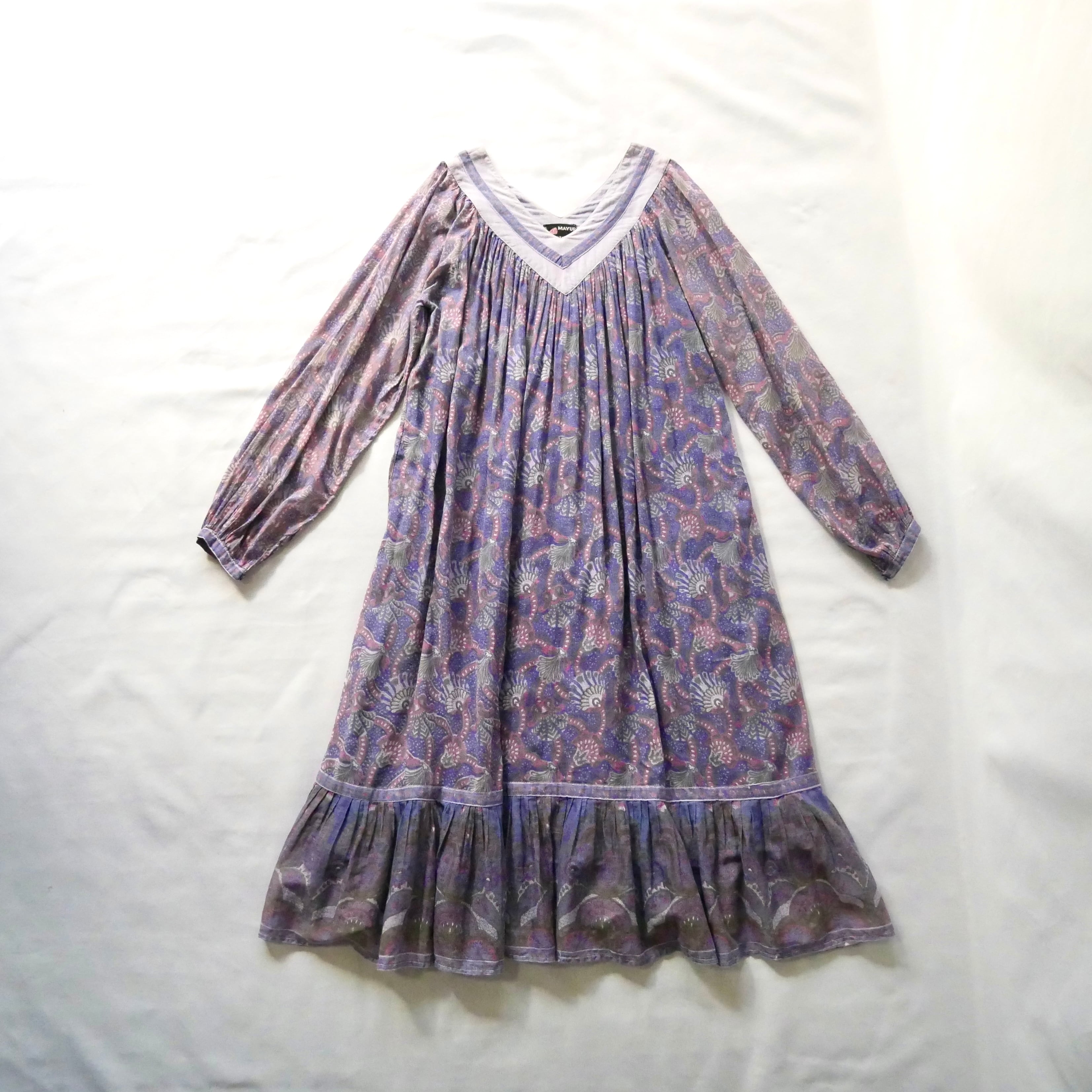 70s vintage madein Indian cotton purple onepiece 70年代