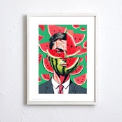 Watermelon Man｜スイカのポップアートポスター｜遊び心あふれるインテリアに最適｜額縁セット・国内生産・A2ポスター