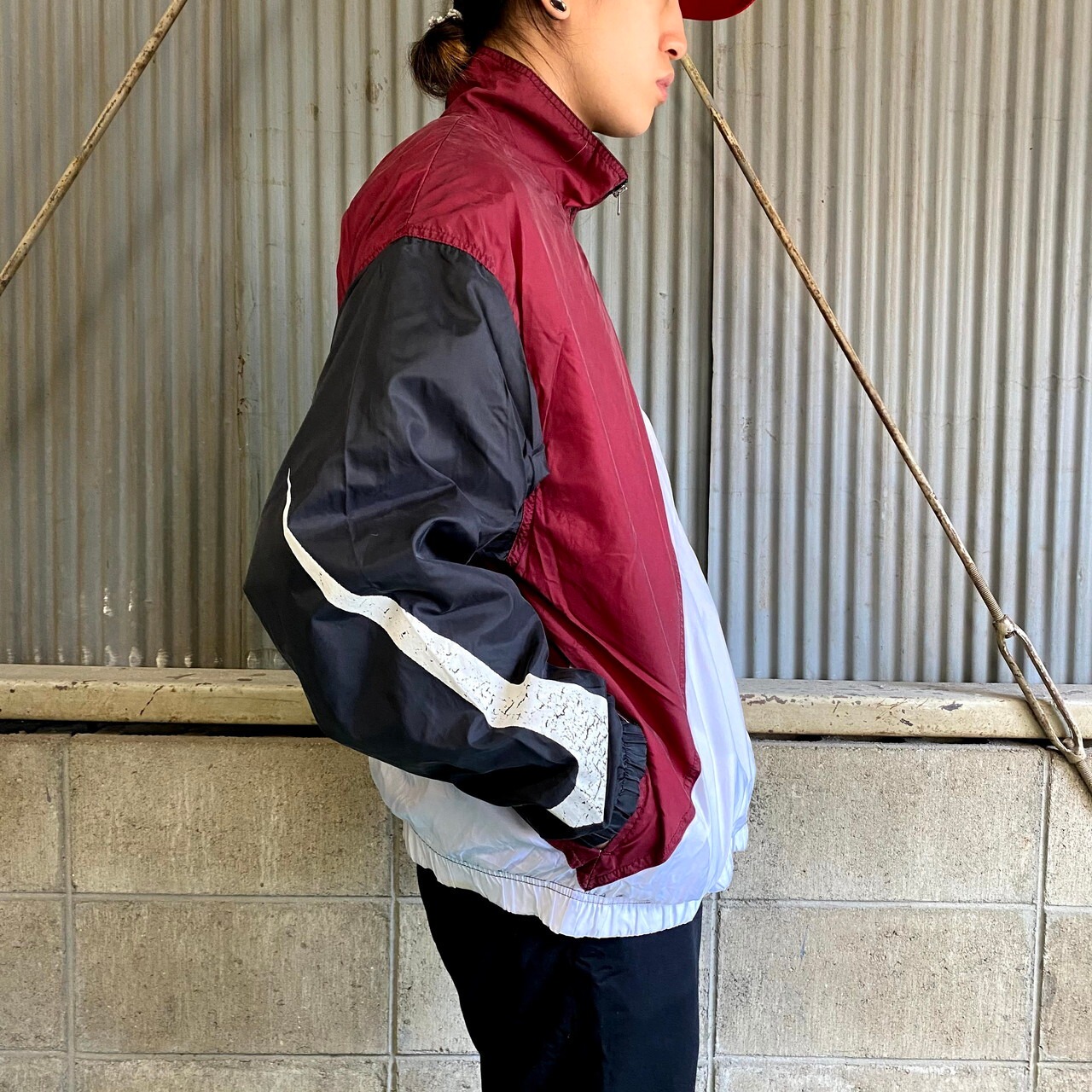 90年 NIKE ナイキ 袖スウォッシュロゴ ナイロンジャケット メンズL 