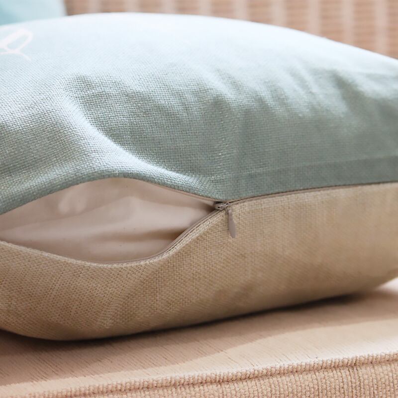 送料無料 クッションカバー リネン 羽根模様 ミントグリーン 青 水色