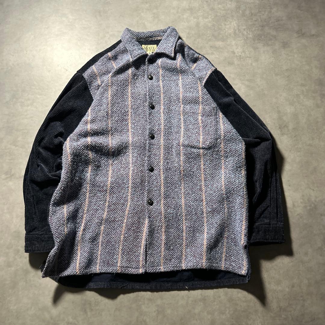 ヴィンテージ 総柄 切り替え コーデュロイ 肉厚 レトロ デザイン シャツ