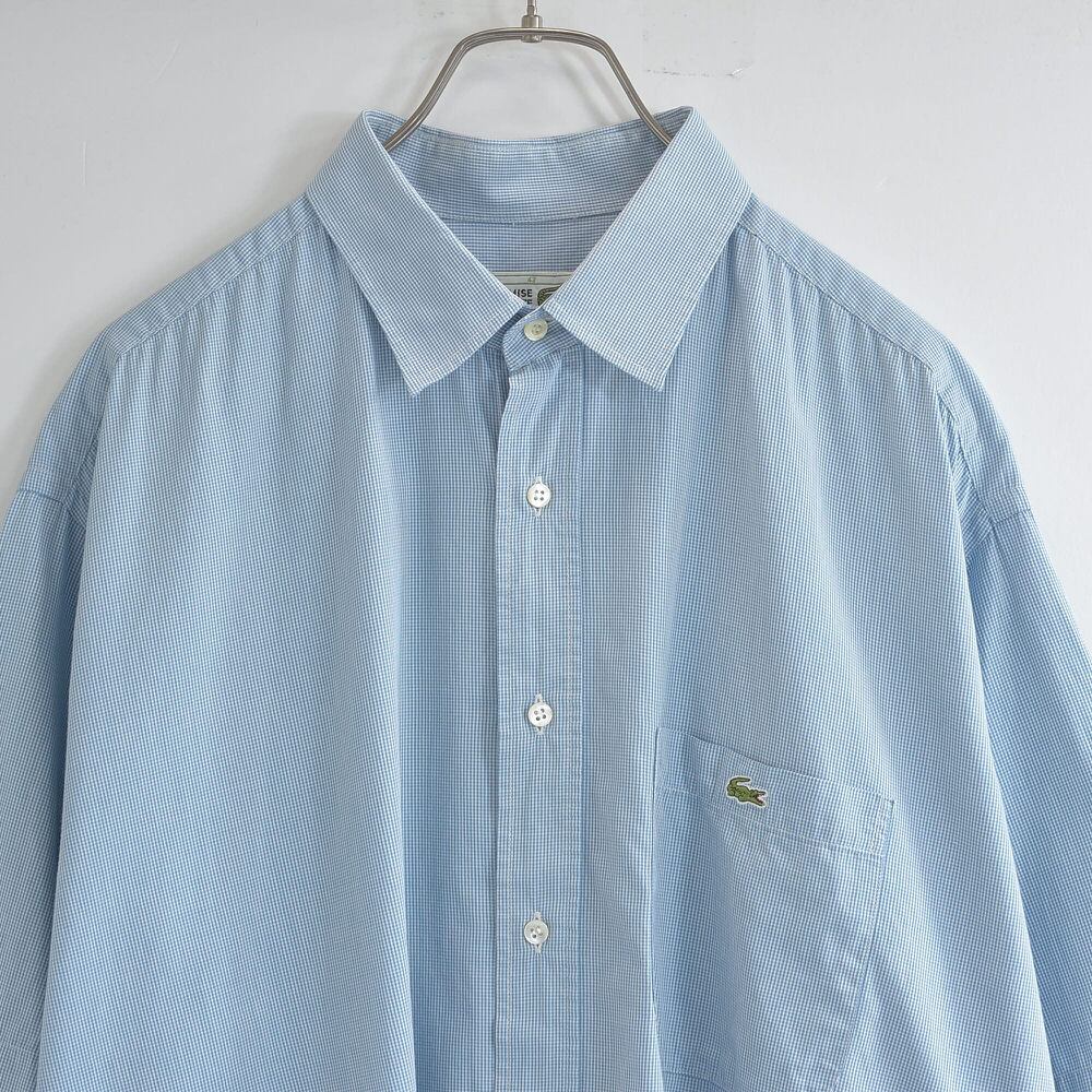 80s フランス製 CHEMISE LACOSTE ラコステ ミニギンガムチェック シャツ ヴィンテージ 半袖 総柄 ビンテージ ヨーロッパ古着 メンズXL相当