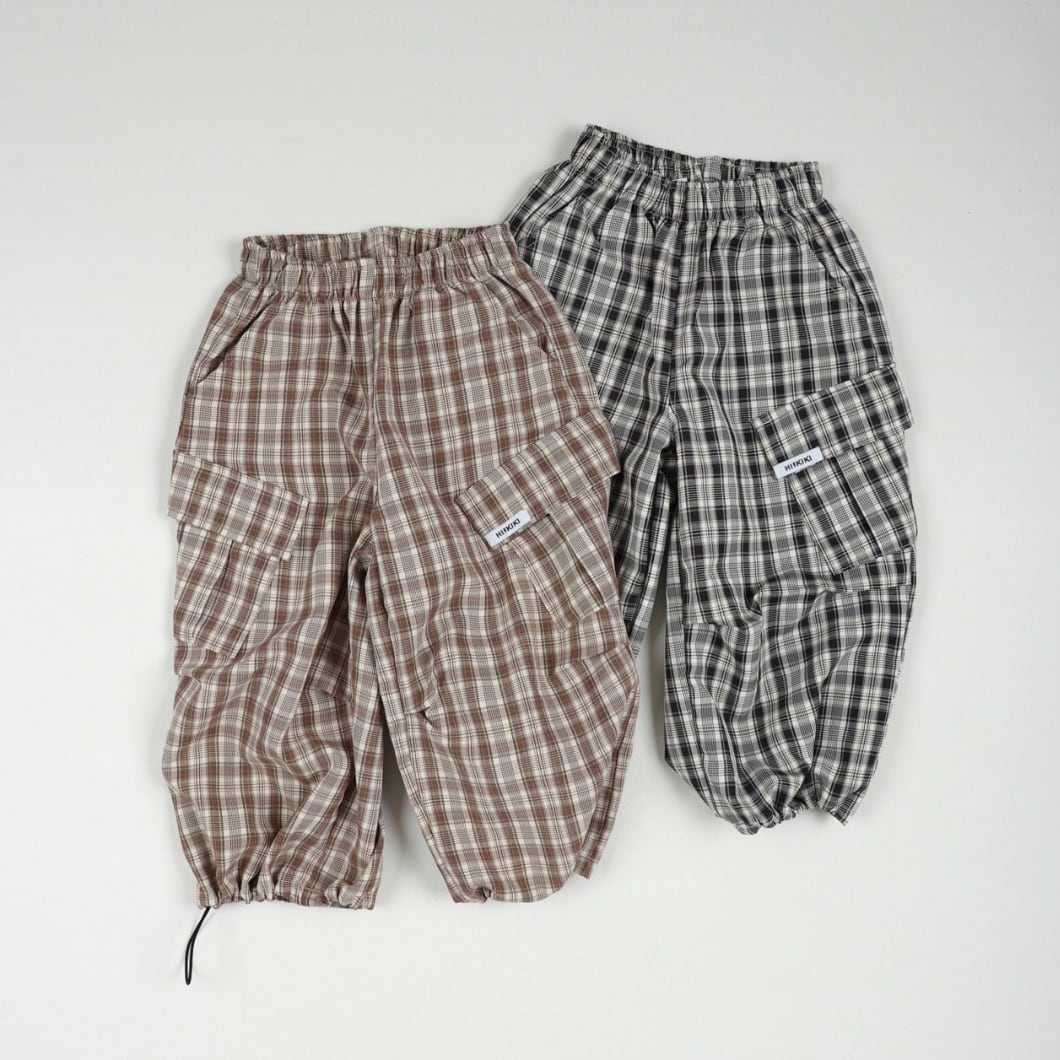 《送料無料》予約:チェックパラシュートパンツ【HIKIKI】※ジュニアサイズ