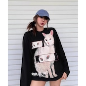 VINTAGE ストリート 白猫ワッフル ロングTシャツ T1813