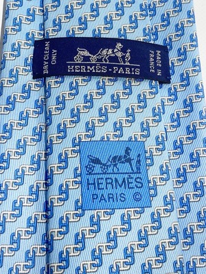 HERMES エルメス ネクタイ シルクタイ 8㎝ H606243T12《CLUB MAILLONS》CIEL / BLANC / BLEU MOYEN