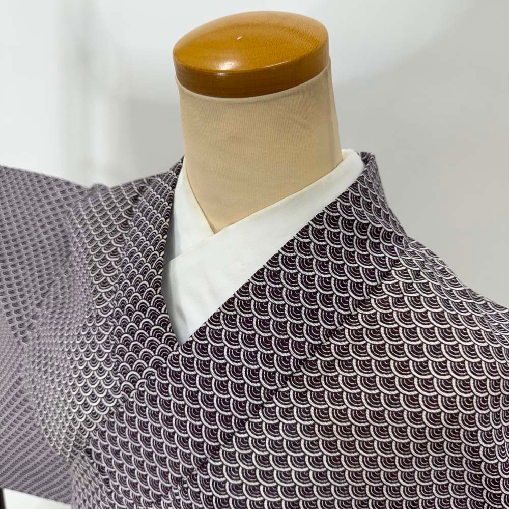 美品 江戸小紋 身丈154cm 裄丈62cm S 単衣 寄せ柄 雲文 黒灰 正絹 名品
