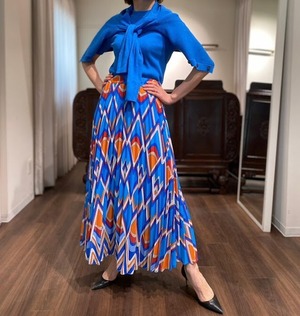 geometric print pleats skirt blue