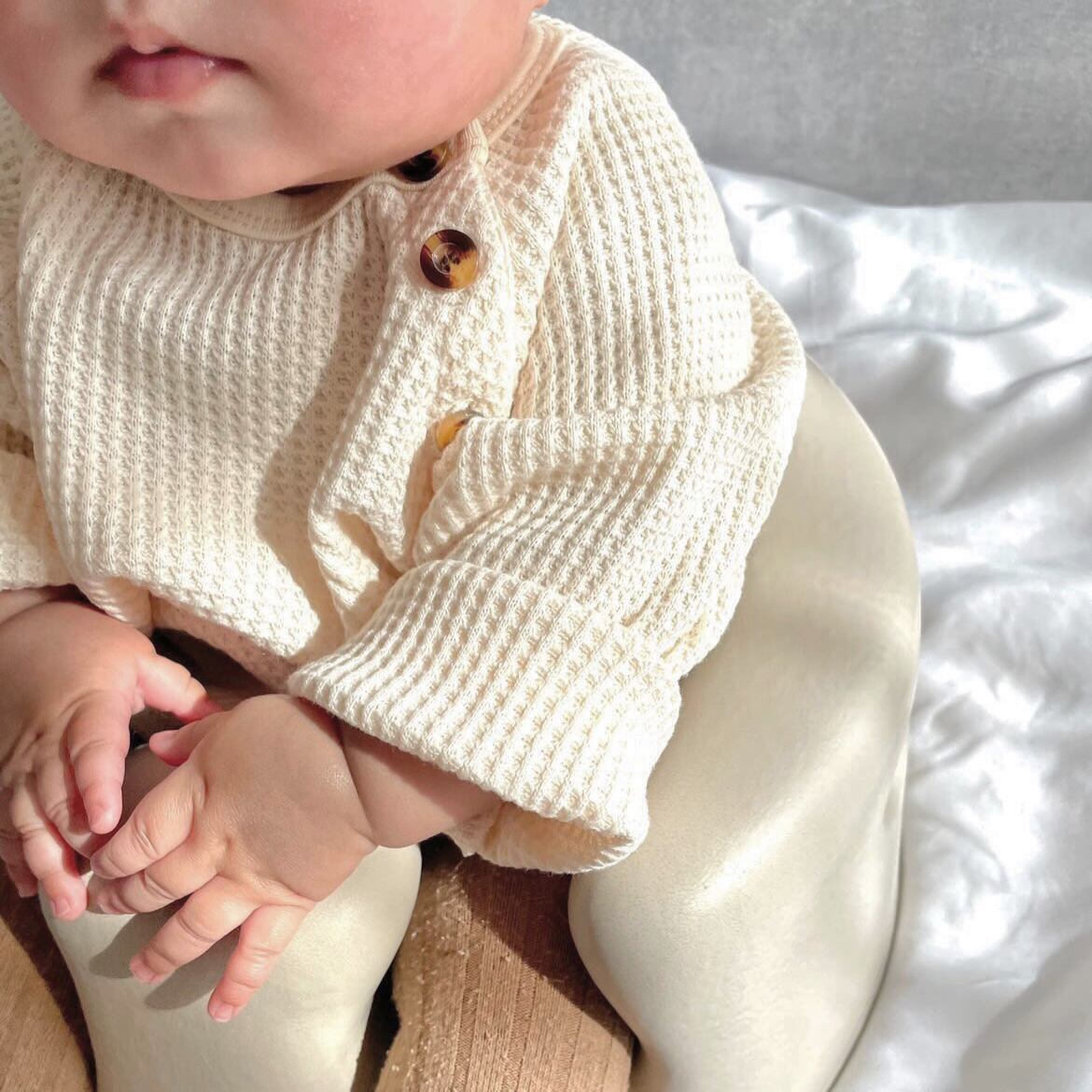 【即納】ワッフル素材トップス