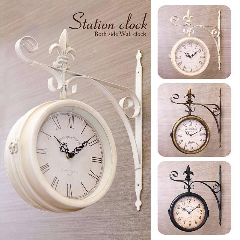 オシャレ ステーションクロック 両面時計 壁掛け時計 駅時計インテリア