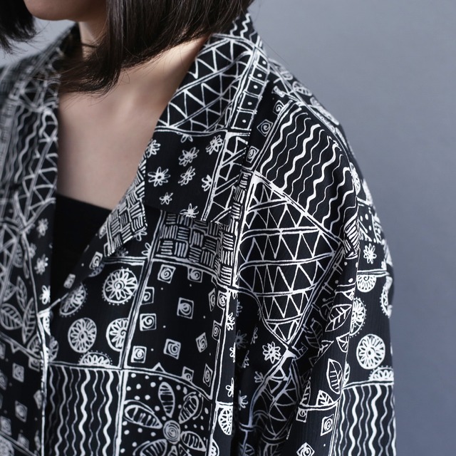 "monokuro" art and reef flower pattern l/s shirt