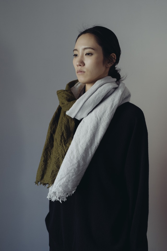 0234-1 patch work stole / khaki,ice gray