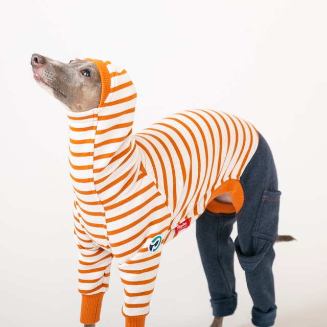 ボーダーファッションロンパース　orange / イタグレ服