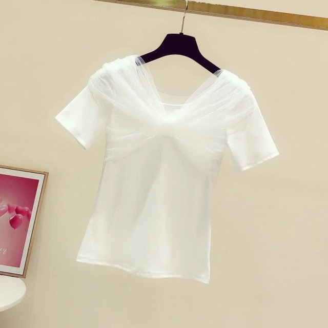 レディース トップス Tシャツ 半袖 ラウンドネック メッシュ 透け感 クロス プルオーバー スリム 細身 きれいめ 上品 おしゃれ お洒落 大人可愛い 大人女子 個性的 カジュアル エレガント キュート ラブリー ガーリー フェミニン レトロ 主役級 存在感 こなれ感 抜け感 夏 10代 20代 30代 お出かけ デート 女子会 ショッピング 旅行 お泊まり 休日 普段使い デイリー 韓国 韓国系 オルチャン ファッション コーデ スタイルアップ インスタ映え S M L XL 2XL 3XL ホワイト