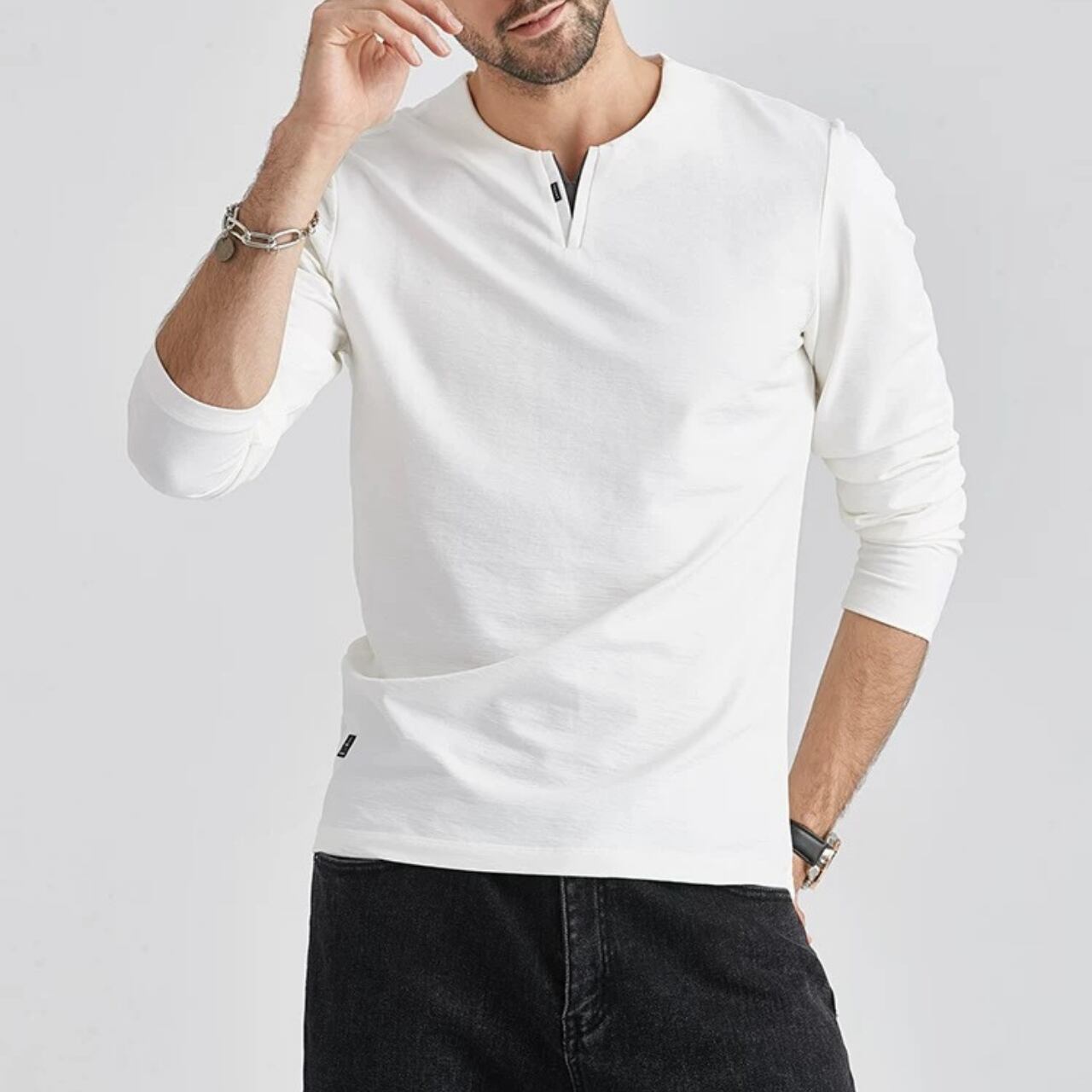 ヘンリーネック ロングスリーブ シャツ 00017