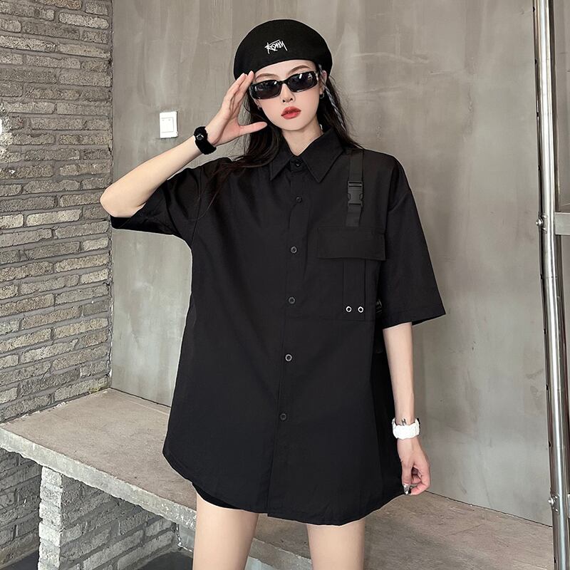 Styleシリーズ シャツ トップス 半袖 夏 男女兼用衣装 メンズ レディース 原宿風 かっこいい 黒い Elegant