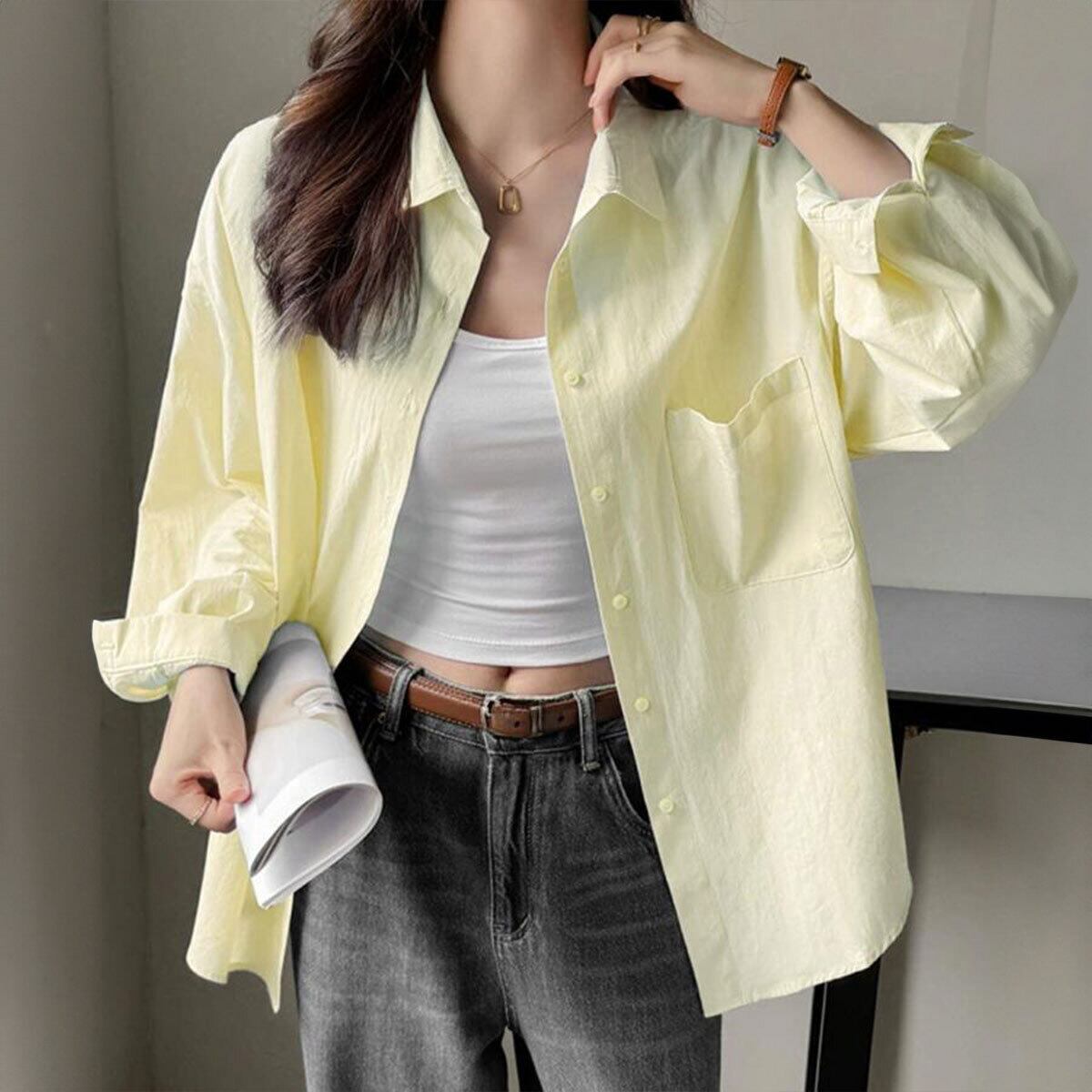シャツ 長袖 オーバーサイズ レディース 春夏秋 韓国 シンプル 大人 きれいめ カジュアル 無地 トップス 羽織り 体型カバー ゆるシャツ ゆったり オフィスカジュアル 大人可愛い 大人女子