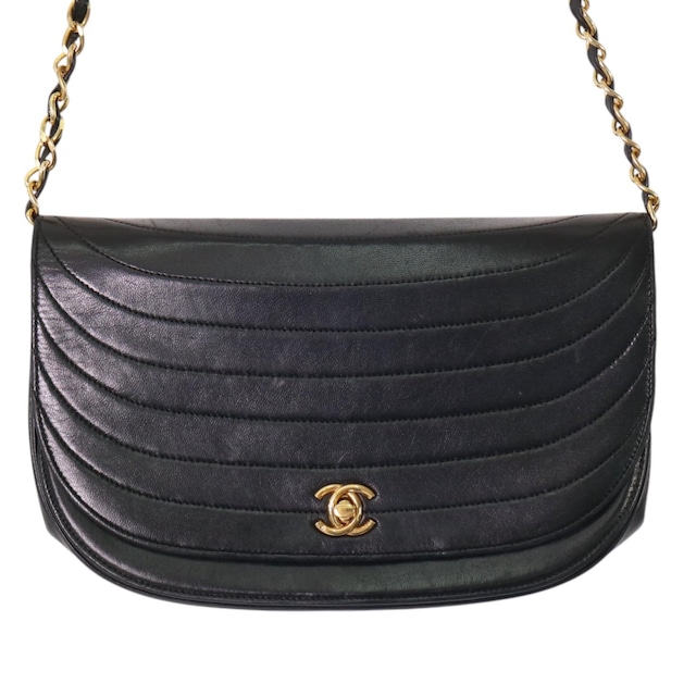 CHANEL シャネル ココマーク ハーフムーン レザー ショルダーバッグ ブラック A-7907