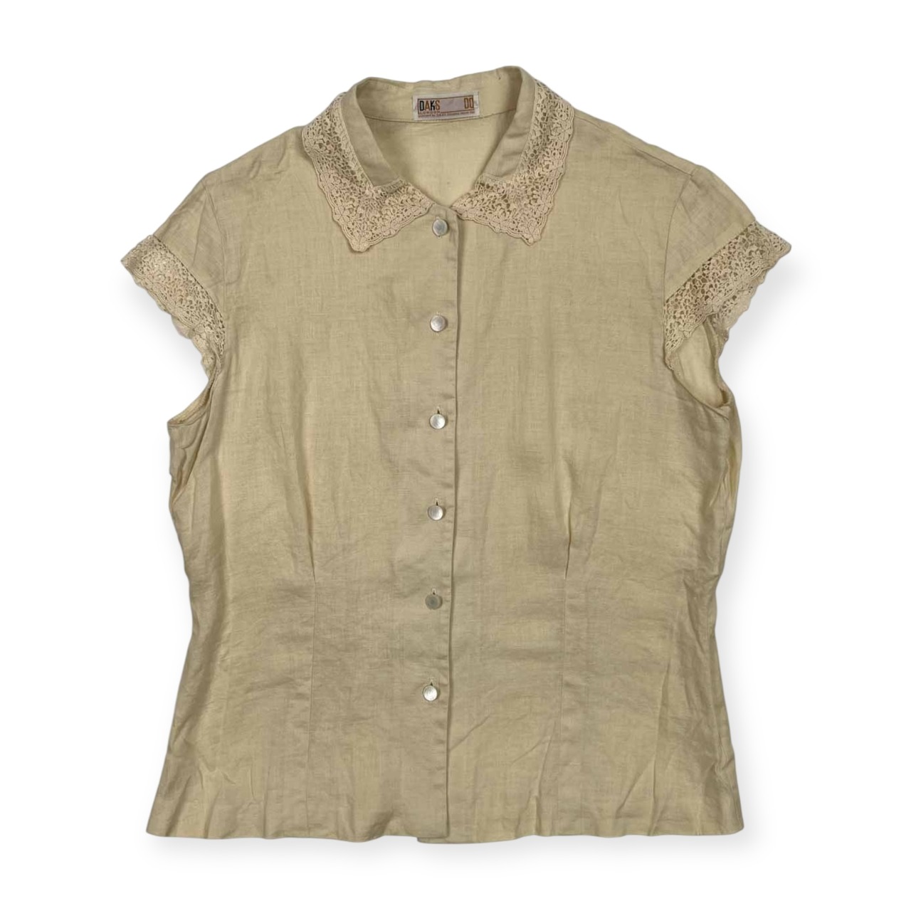 麻100% DAKS ダックス レース フレンチ袖 リネン シャツ サイズ 11R /生成りベージュ系/レディース