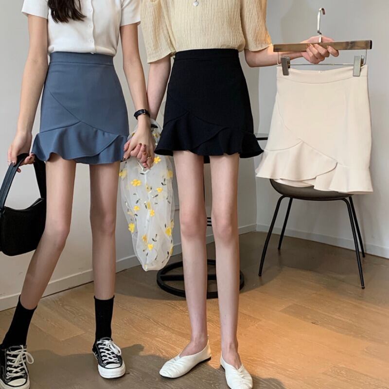 バッグヒップスカート女性2020年夏新しい不規則なフリルハイウエストAラインスカートブラックレトロショートスカート 1号婦人12528328829