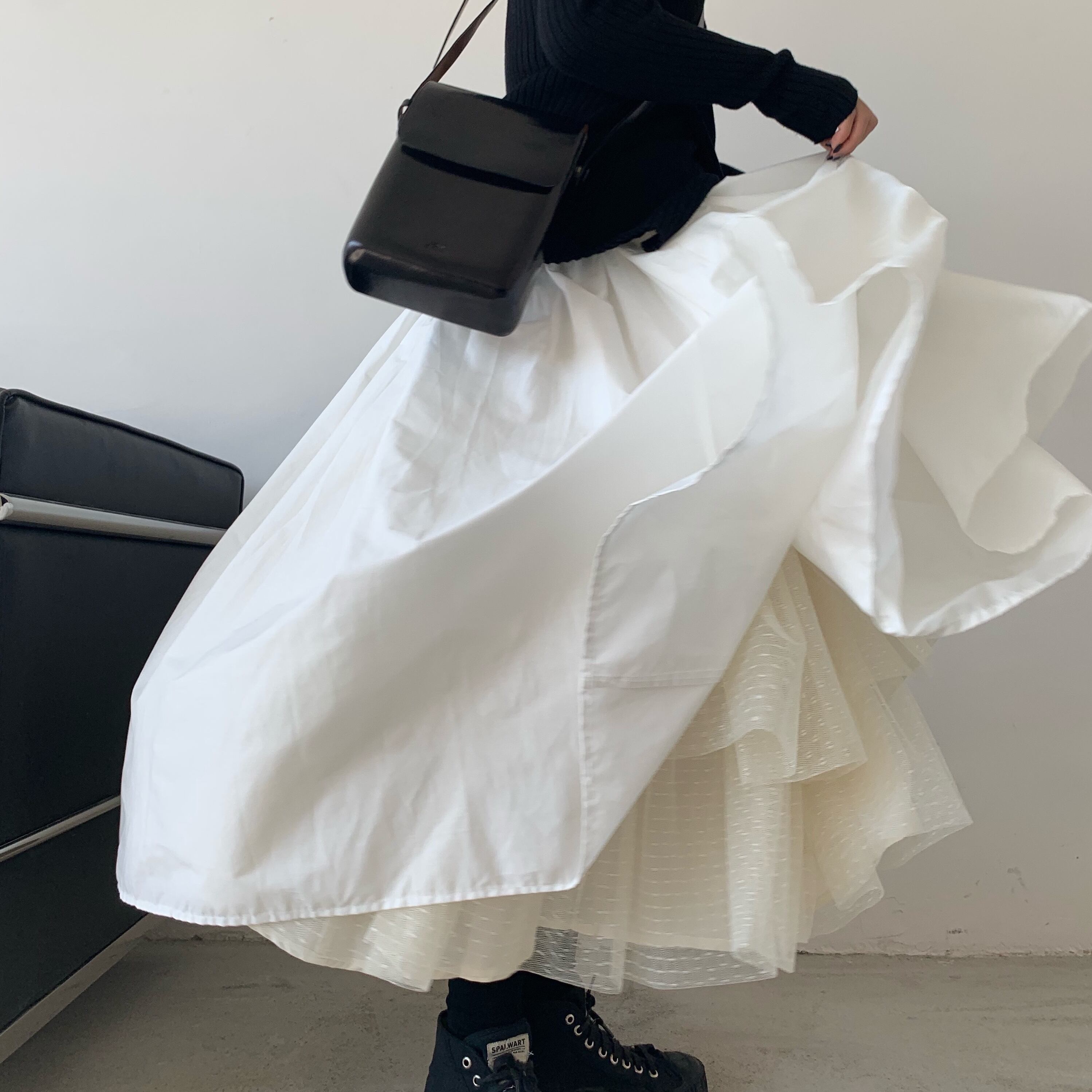 Inside tulle volume long skirt m0320