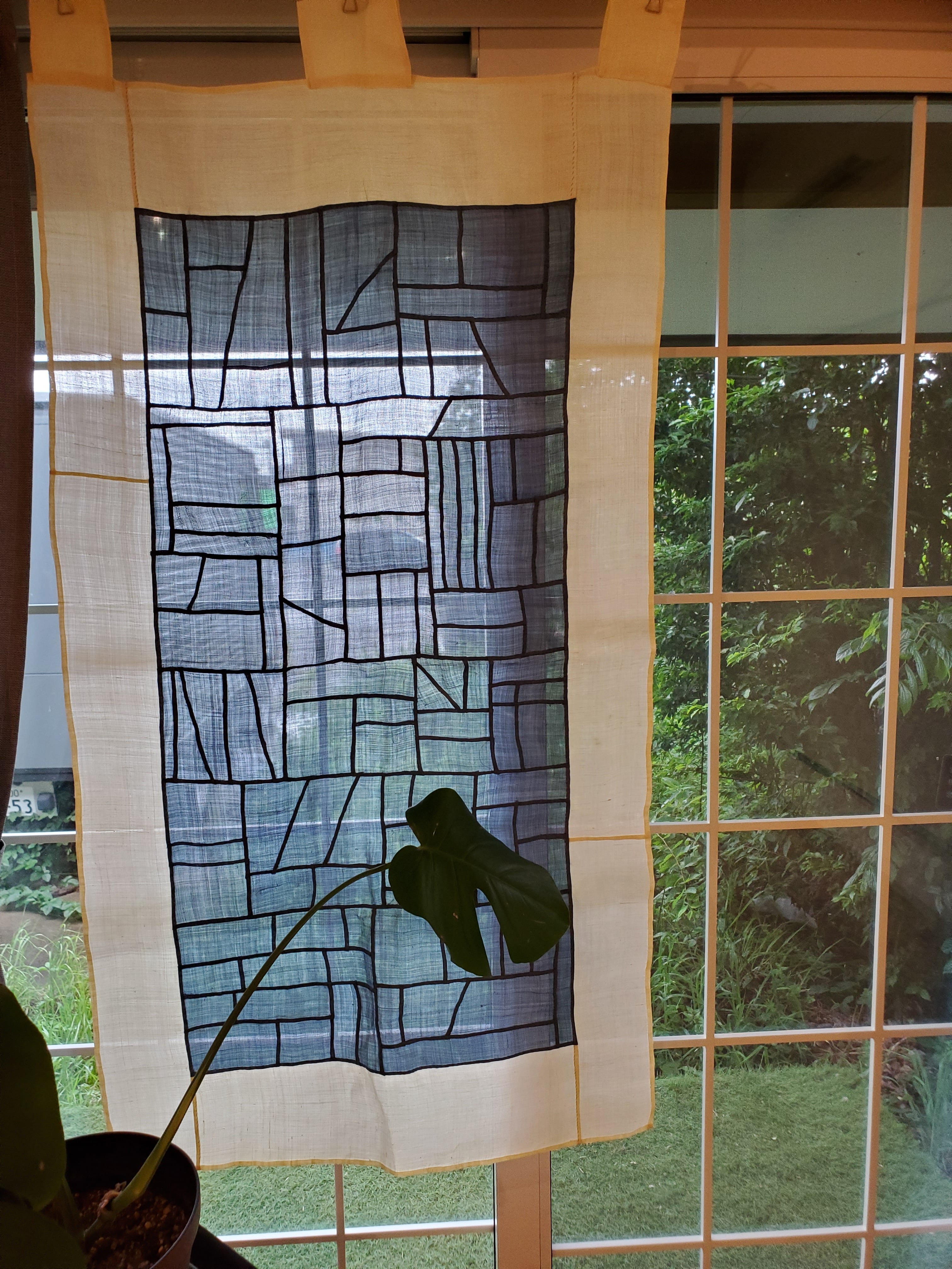 韓国 ポジャギ 手縫い 長方形 棒通しあり　80×120cm モシ　麻