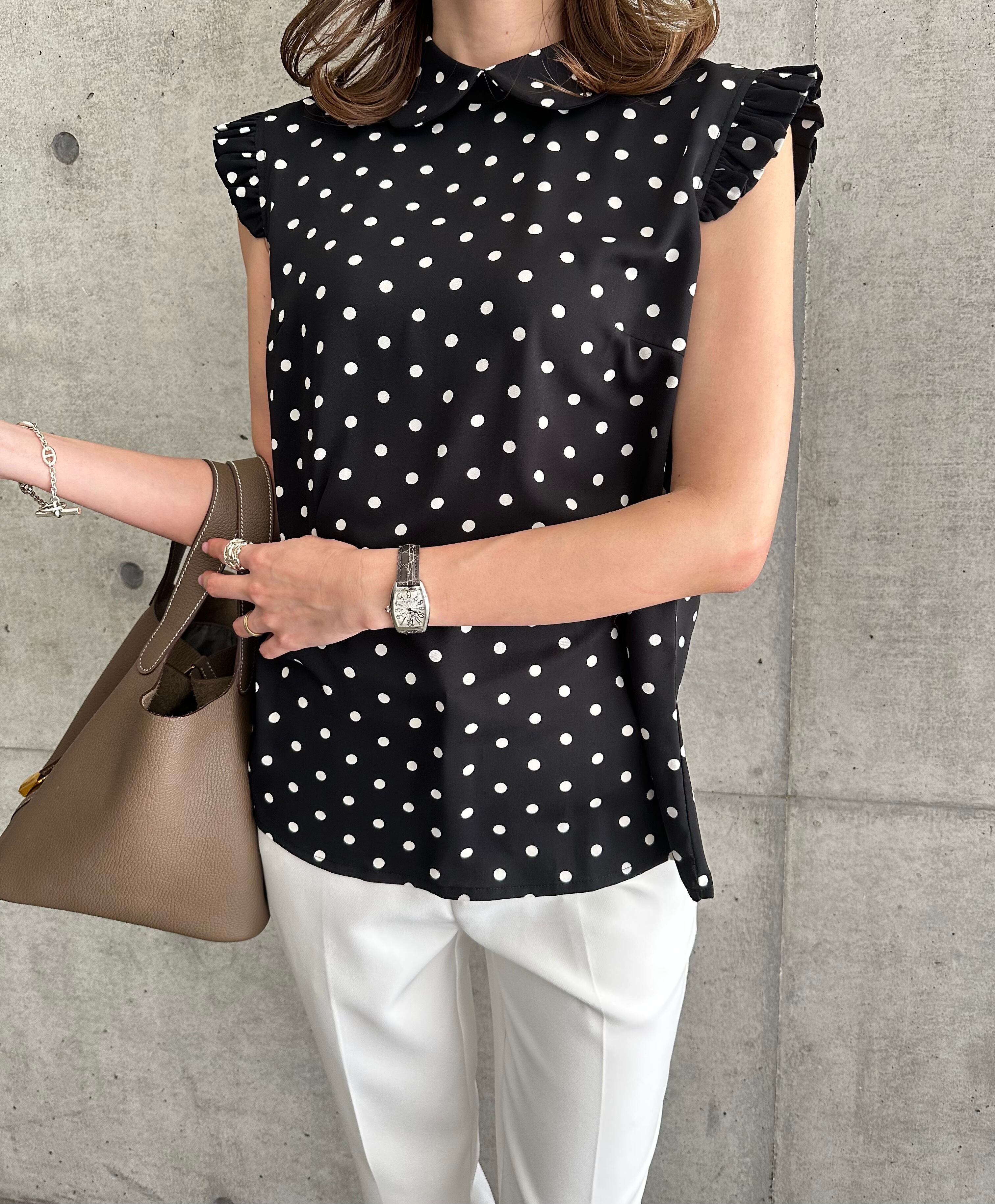 ◆予約◆ドットフリルノースリーブトップス(ネコポス対応)(ご注文から1-2週間程でお届け)