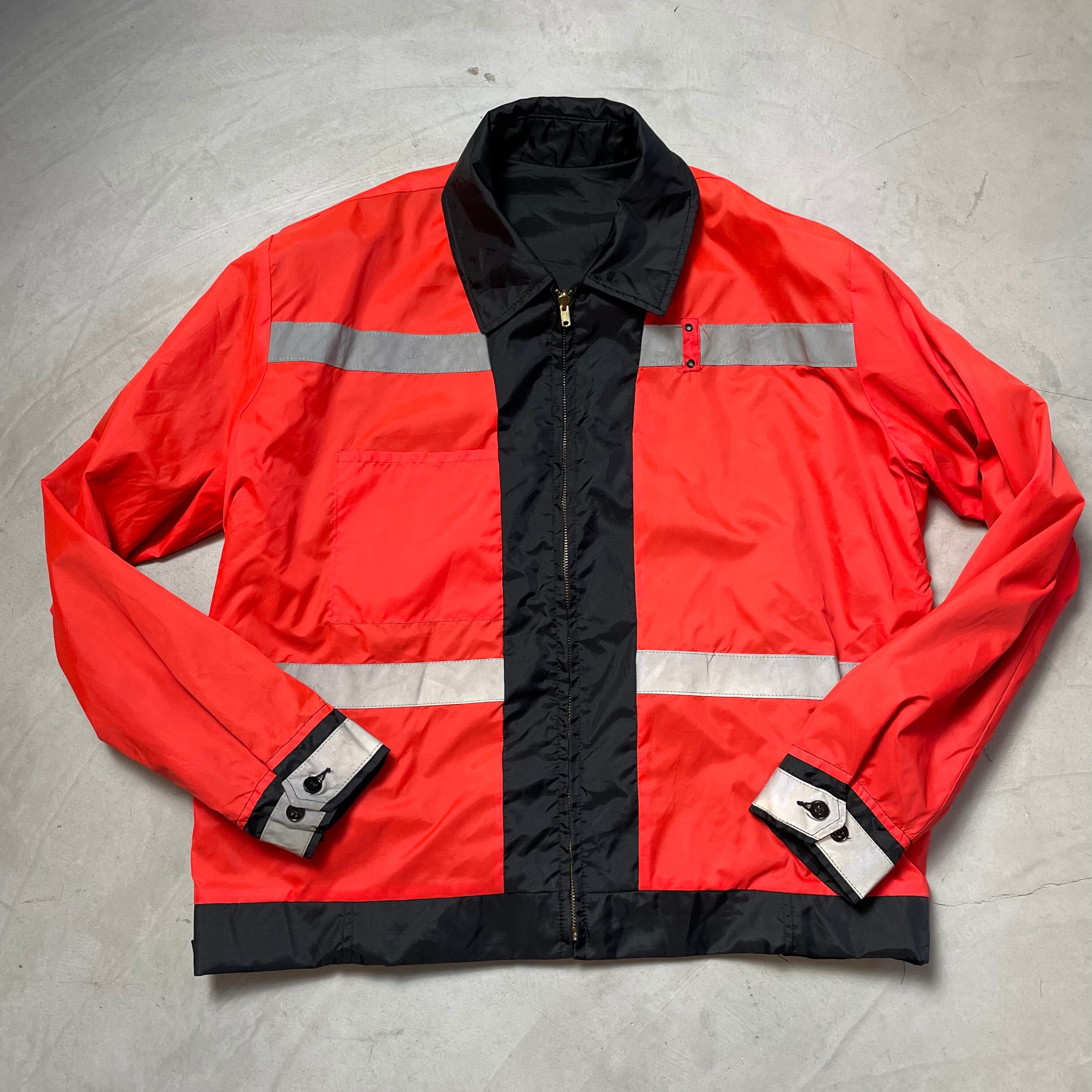 リフレクター ナイロン ワークジャケット リバーシブルメンズL バックプリント 企業ロゴ ネオンレッド 【ワークジャケット】
