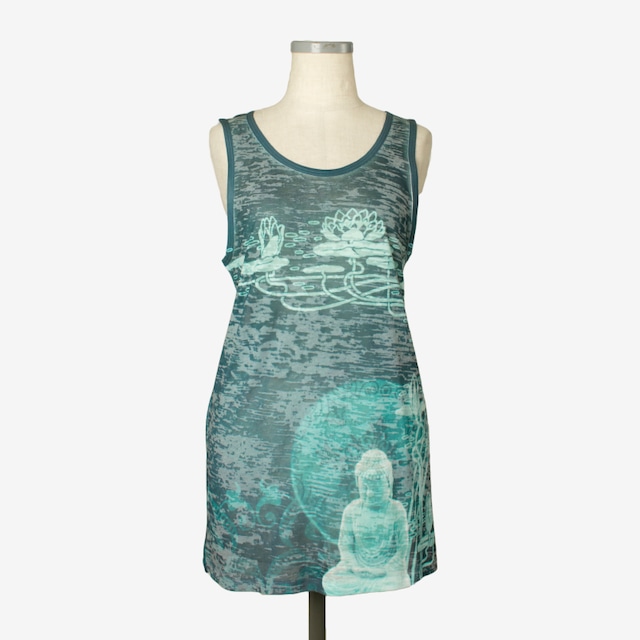 プリントヘザータンク　ブッダ　Print heather tank top Buddha