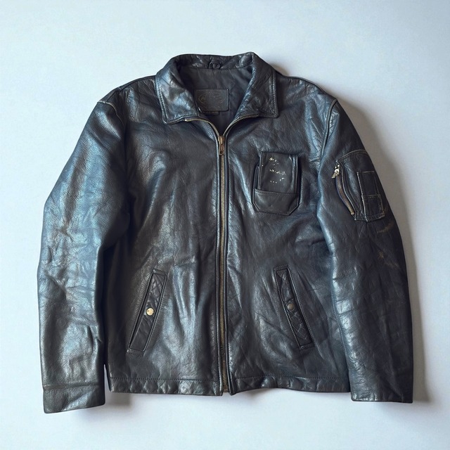 80's フランス軍タイプ“パイロットレザージャケット“民間品 ダークネイビー