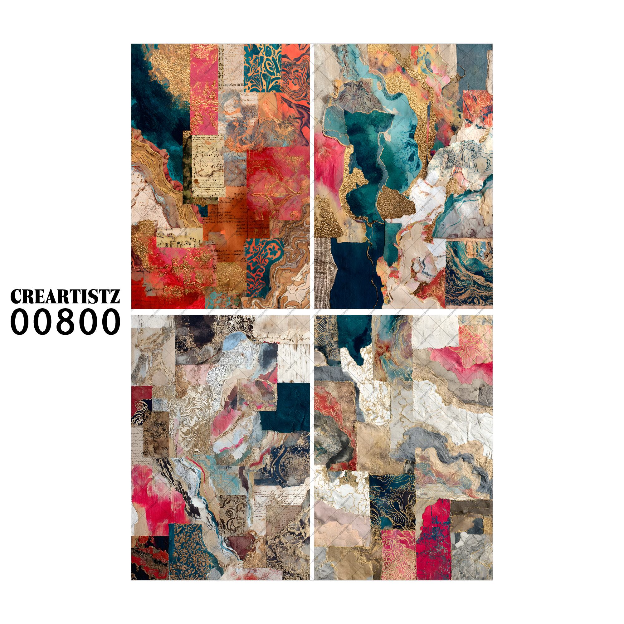 00800 背景 コラージュ素材 オリジナル 12枚セット (4種類×3枚) ペーパー/ステッカー CREARTISTZ