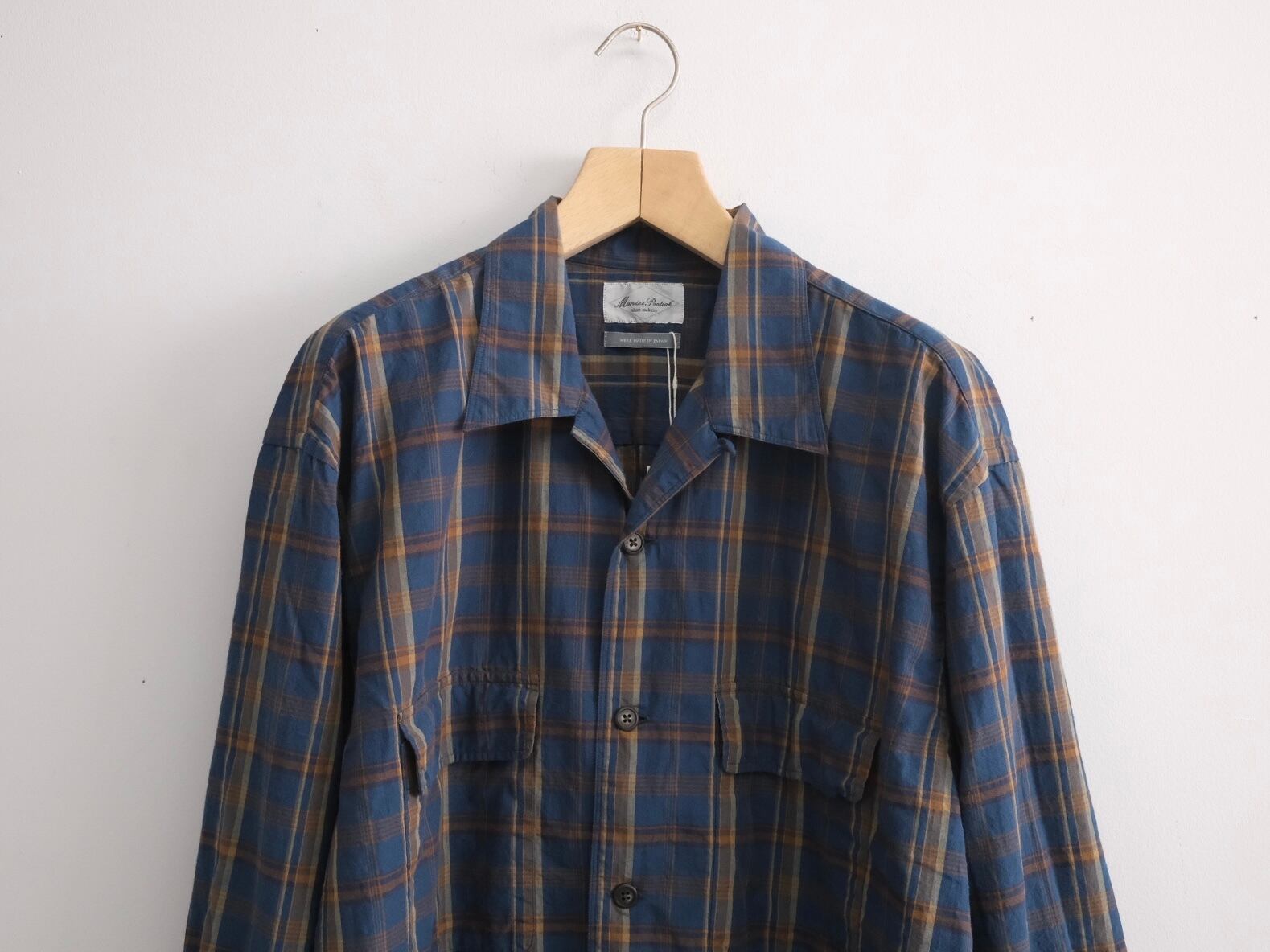 Marvine Pontiak shirt makers”Open Collar SH Blue Madras CH