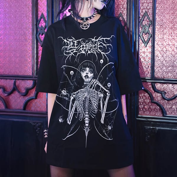 スケルトンレディカオスグラフィックメタルショートスリーブカットソー(ruf_02291)
