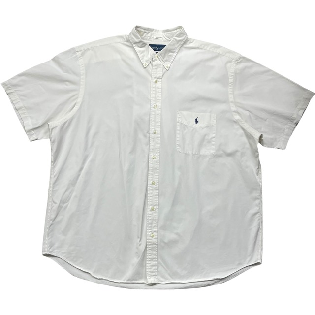《XXL》Ralph Lauren ラルフローレン 半袖シャツ ボタンダウン 胸ポケット ポニーワンポイント ホワイト 無地 no.8253