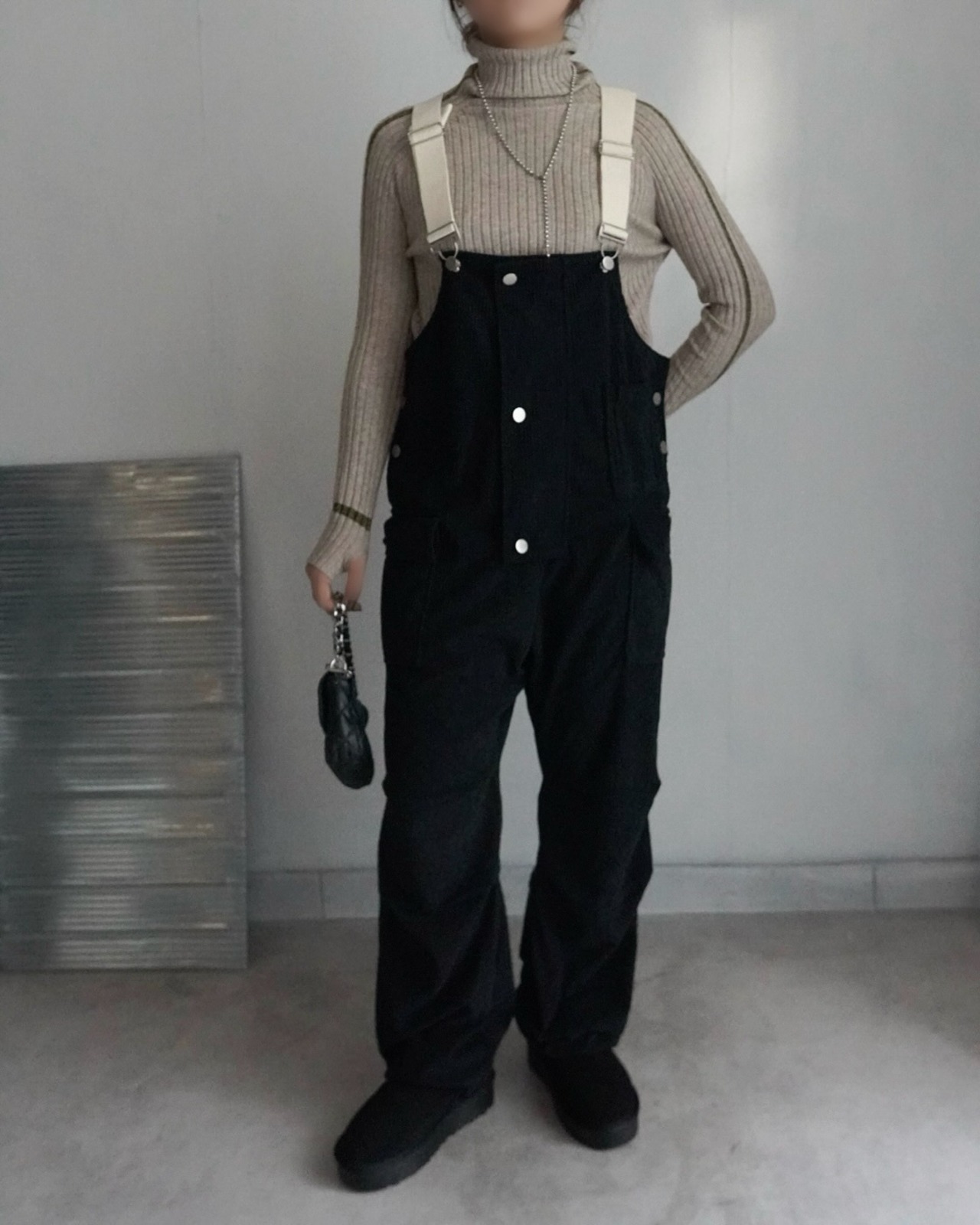 bi-color corduroy サロペット/Black