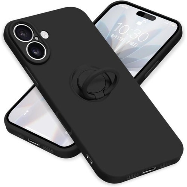 ZHUAZHULE ケース 用の iPhone17 アイフォン17 スマホケース リング付き シリコン スタンド機能 カバー 耐衝撃 レンズ保護 360°回転 車載ホルダー ストラップホール付き 滑り止め 指紋防止 薄型 ブラック 17