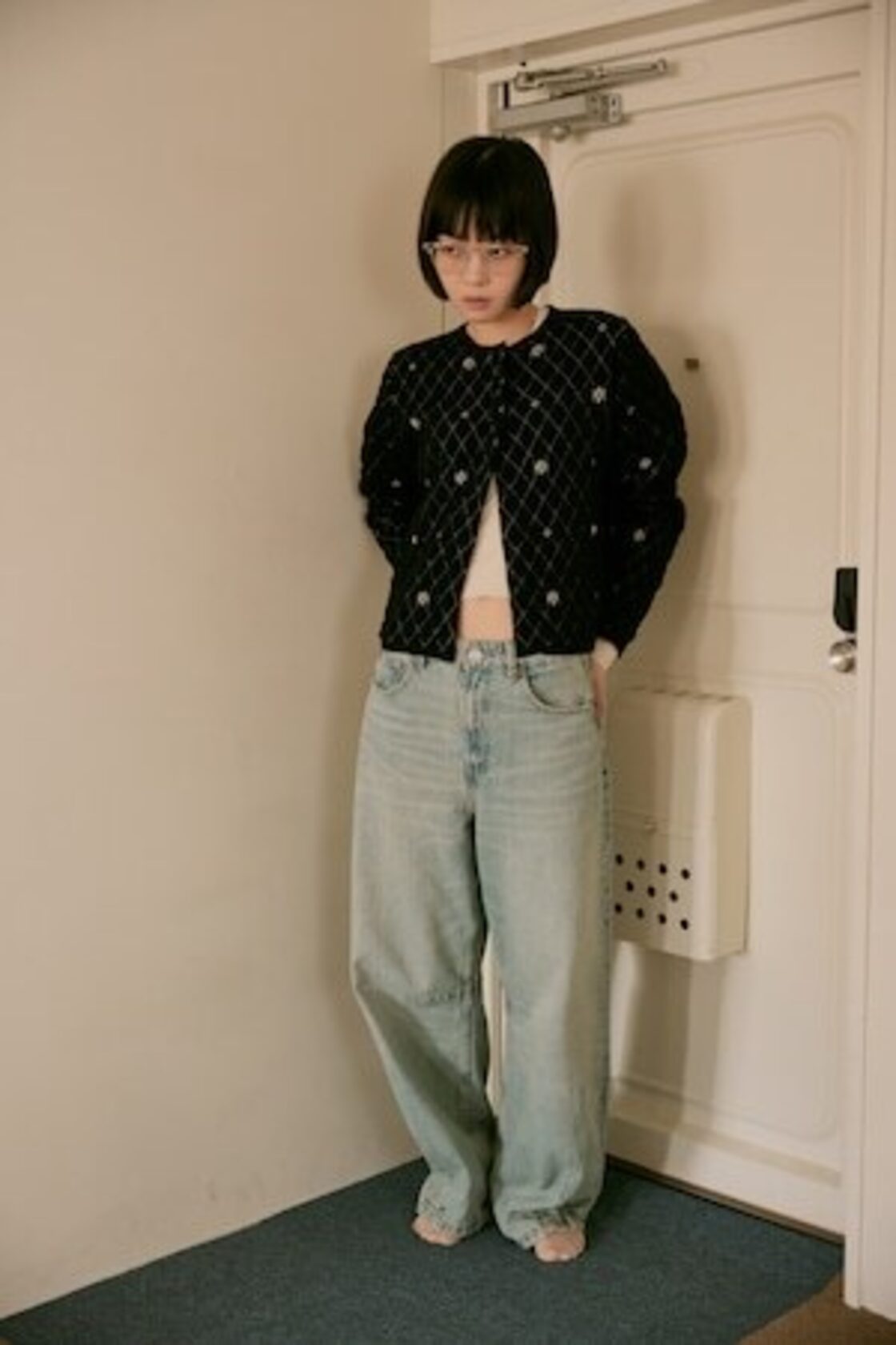 TGOR】Quilting flower beads cardigan | Pay ID