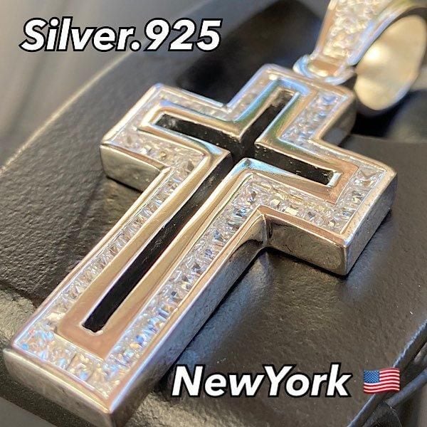 SILVER925 オープンクロスネックレス NewYorkインポートジュエリー｜CZ