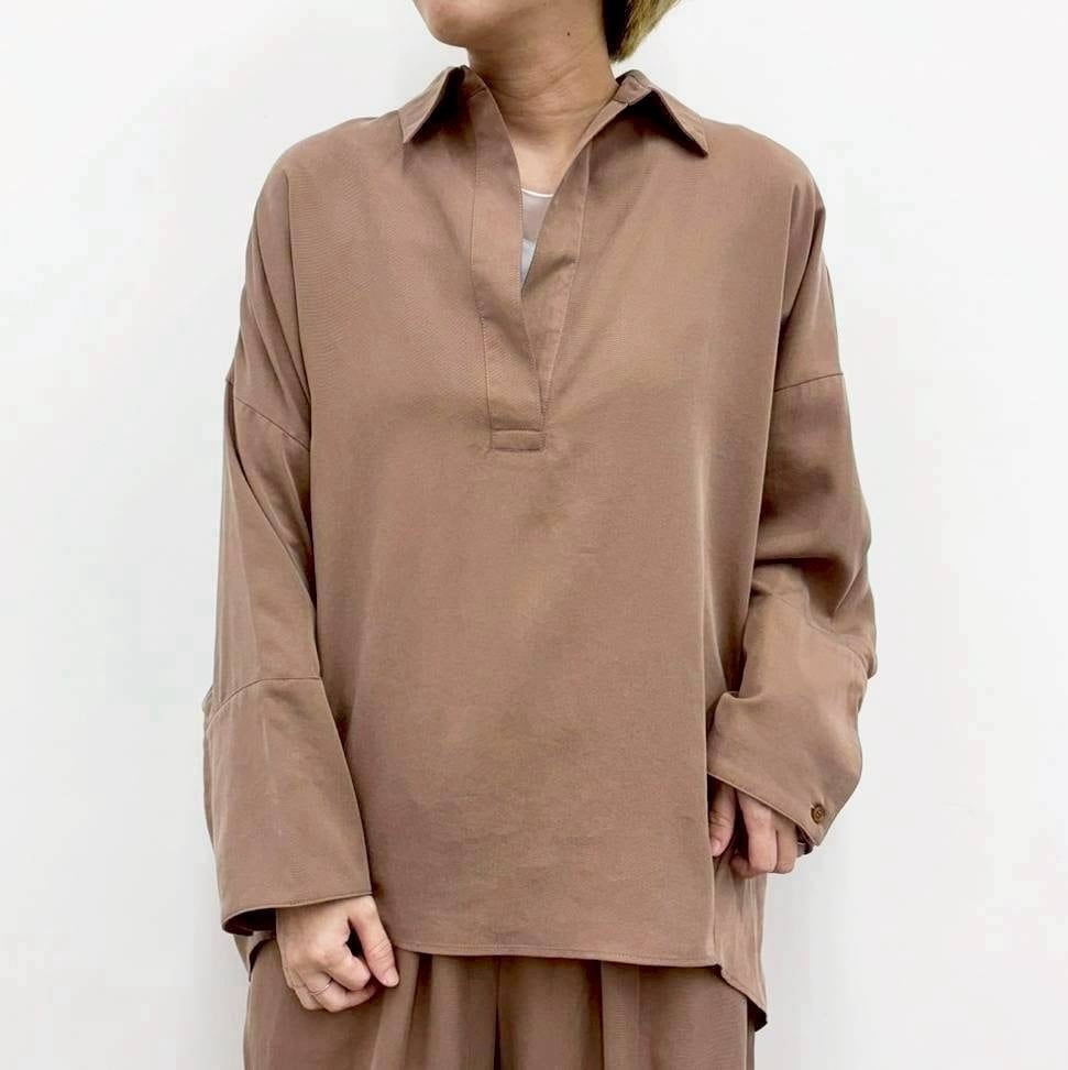CYNICAL　スキッパーシャツ　テンセル　ブラウン CYNICAL】テンセルツイルスキッパーシャツ | noa