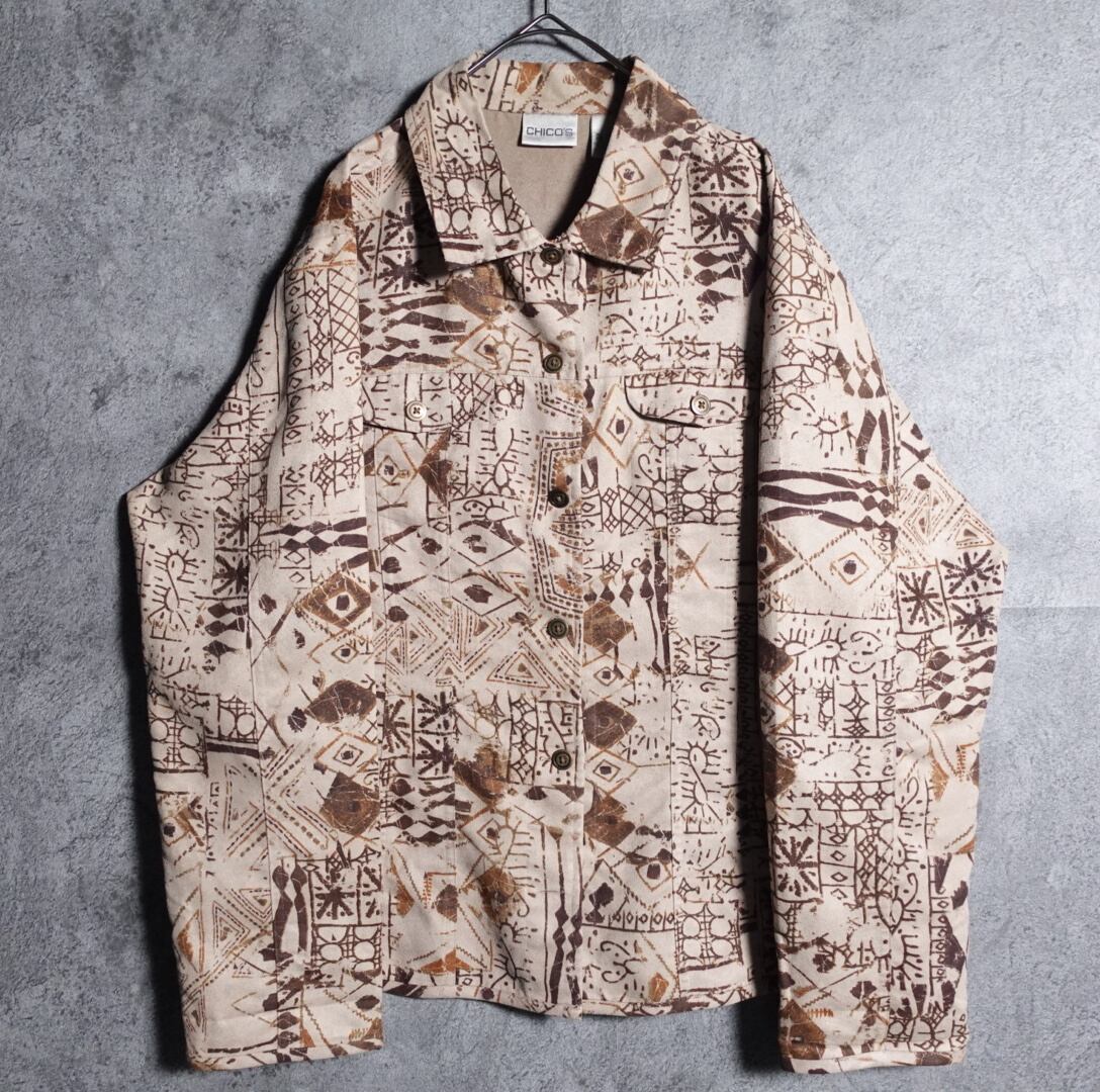 "CHICOS" beige native pattern shirt