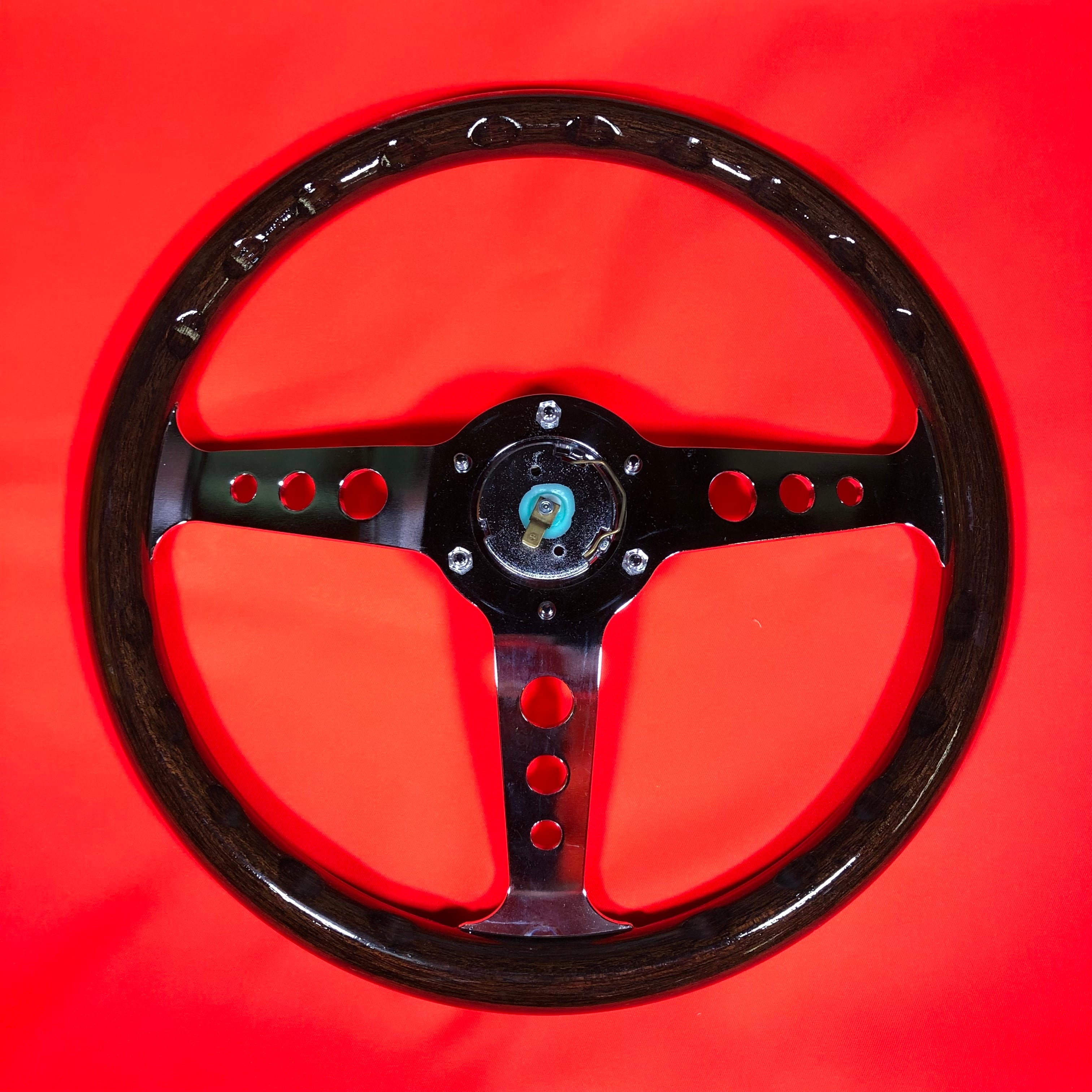 当時物”ウッドステアリング350mmΦ ポリッシュスポーク/丸穴“Baron