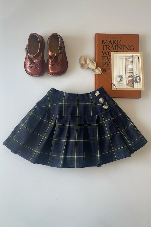ボタン付プリーツスカパン〈Green check〉